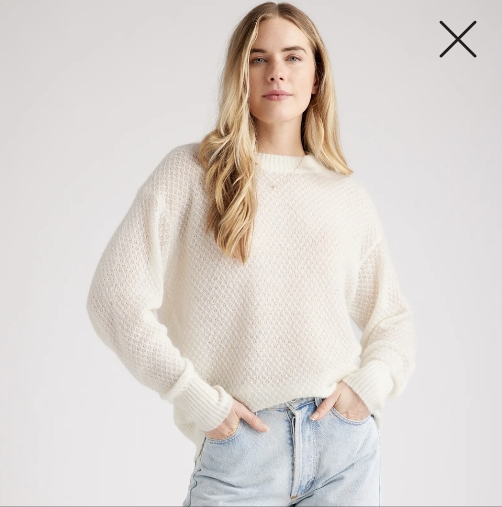 NWOT Quince Baby Alpaca-Wool Diamond Stitch Crew, Ivory, Small